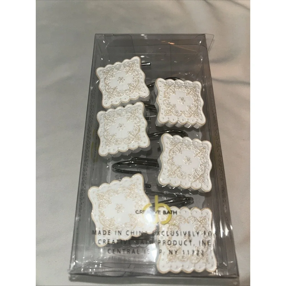 Creative Bath 12 Decorative Ruffles Shower Curtain‎ Hooks RUF83WH